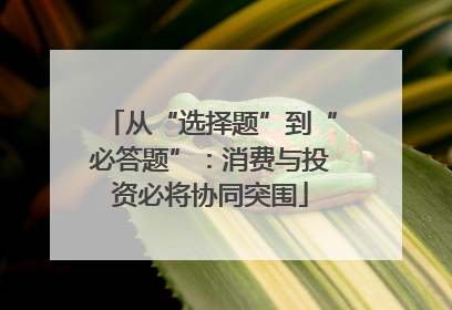 从“选择题”到“必答题”：消费与投资必将协同突围