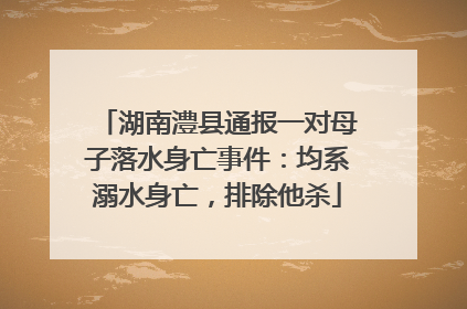 湖南澧县通报一对母子落水身亡事件：均系溺水身亡，排除他杀